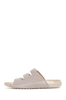 Women's Gray Buckle Leather Comfort Slippers | Derimod Women's Gray Buckle Leather Comfort Slippers | Derimod