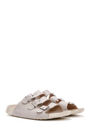 Women's Gray Buckle Leather Comfort Slippers | Derimod Women's Gray Buckle Leather Comfort Slippers | Derimod