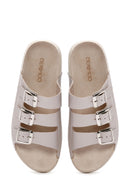 Women's Gray Buckle Leather Comfort Slippers | Derimod Women's Gray Buckle Leather Comfort Slippers | Derimod