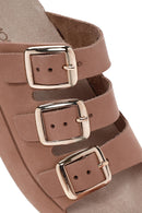 Women's Beige Nubuck Leather Comfort Slippers | Derimod Women's Beige Nubuck Leather Comfort Slippers | Derimod