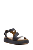 Kadın Siyah Bilekten Tokalı Kalın Tabanlı Deri Sandalet | Derimod Kadın Siyah Bilekten Tokalı Kalın Tabanlı Deri Sandalet | Derimod