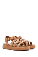 Women's Tan Ankle Strap Thick Soled Leather Sandals | Derimod Women's Tan Ankle Strap Thick Soled Leather Sandals | Derimod