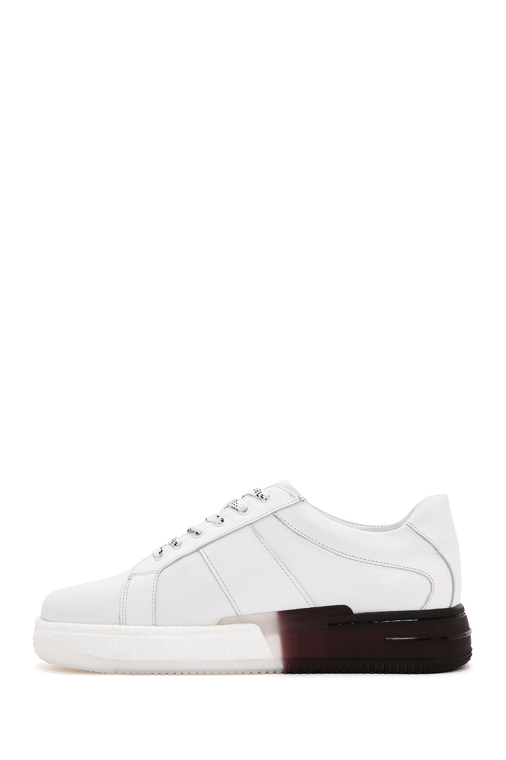 Erkek Beyaz Kalın Tabanlı Bağcıklı Deri Sneaker