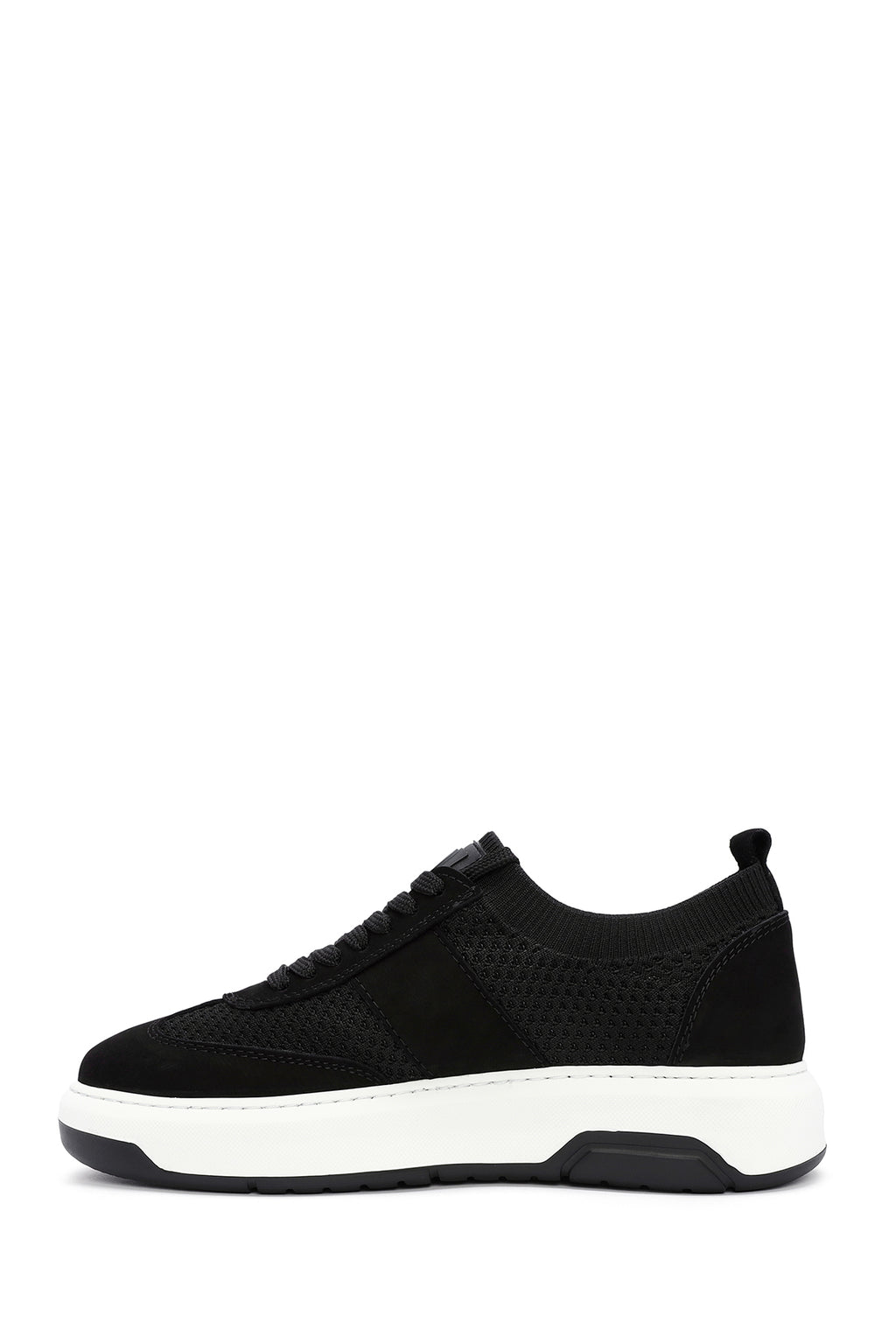 Erkek Siyah Deri Detaylı Bağcıklı Kumaş Sneaker