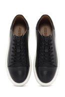 Men's Black Lace-up Thick-Sole Leather Sneaker | Derimod Men's Black Lace-up Thick-Sole Leather Sneaker | Derimod