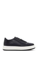 Men's Navy Blue Lace-up Thick-Sole Leather Sneaker | Derimod Men's Navy Blue Lace-up Thick-Sole Leather Sneaker | Derimod
