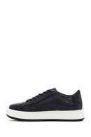 Men's Navy Blue Lace-up Thick-Sole Leather Sneaker | Derimod Men's Navy Blue Lace-up Thick-Sole Leather Sneaker | Derimod
