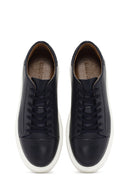 Men's Navy Blue Lace-up Thick-Sole Leather Sneaker | Derimod Men's Navy Blue Lace-up Thick-Sole Leather Sneaker | Derimod