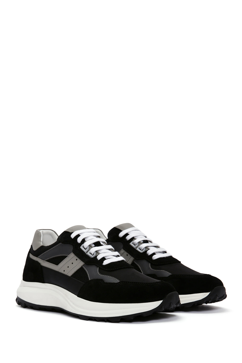 Erkek Siyah Bağcıklı Kalın Tabanlı Deri Sneaker