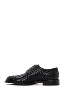 Men's Black Lace-Up Knitted Leather Classic Shoes | Derimod Men's Black Lace-Up Knitted Leather Classic Shoes | Derimod