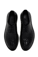 Men's Black Lace-Up Knitted Leather Classic Shoes | Derimod Men's Black Lace-Up Knitted Leather Classic Shoes | Derimod