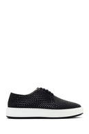 Men's Black Lace-Up Knitted Leather Casual Shoes | Derimod Men's Black Lace-Up Knitted Leather Casual Shoes | Derimod