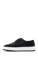Men's Black Lace-Up Knitted Leather Casual Shoes | Derimod Men's Black Lace-Up Knitted Leather Casual Shoes | Derimod