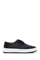 Men's Navy Blue Lace-Up Knitted Leather Casual Shoes | Derimod Men's Navy Blue Lace-Up Knitted Leather Casual Shoes | Derimod