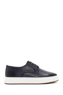 Men's Navy Blue Lace-Up Leather Sneaker | Derimod Men's Navy Blue Lace-Up Leather Sneaker | Derimod