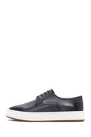 Men's Navy Blue Lace-Up Leather Sneaker | Derimod Men's Navy Blue Lace-Up Leather Sneaker | Derimod