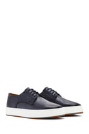 Men's Navy Blue Lace-Up Leather Sneaker | Derimod Men's Navy Blue Lace-Up Leather Sneaker | Derimod
