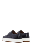 Men's Navy Blue Lace-Up Leather Sneaker | Derimod Men's Navy Blue Lace-Up Leather Sneaker | Derimod