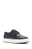 Men's Navy Blue Lace-Up Leather Sneaker | Derimod Men's Navy Blue Lace-Up Leather Sneaker | Derimod