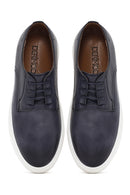 Men's Navy Blue Lace-Up Leather Sneaker | Derimod Men's Navy Blue Lace-Up Leather Sneaker | Derimod