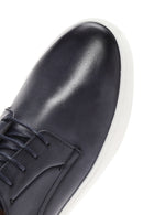 Men's Navy Blue Lace-Up Leather Sneaker | Derimod Men's Navy Blue Lace-Up Leather Sneaker | Derimod