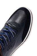 Men's Navy Blue Lace-up Thick-Sole Leather Sneaker | Derimod Men's Navy Blue Lace-up Thick-Sole Leather Sneaker | Derimod