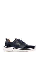 Men's Navy Blue Lace-up Thick-Sole Leather Sneaker | Derimod Men's Navy Blue Lace-up Thick-Sole Leather Sneaker | Derimod