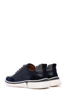 Men's Navy Blue Lace-up Thick-Sole Leather Sneaker | Derimod Men's Navy Blue Lace-up Thick-Sole Leather Sneaker | Derimod