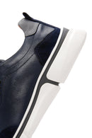 Men's Navy Blue Lace-up Thick-Sole Leather Sneaker | Derimod Men's Navy Blue Lace-up Thick-Sole Leather Sneaker | Derimod
