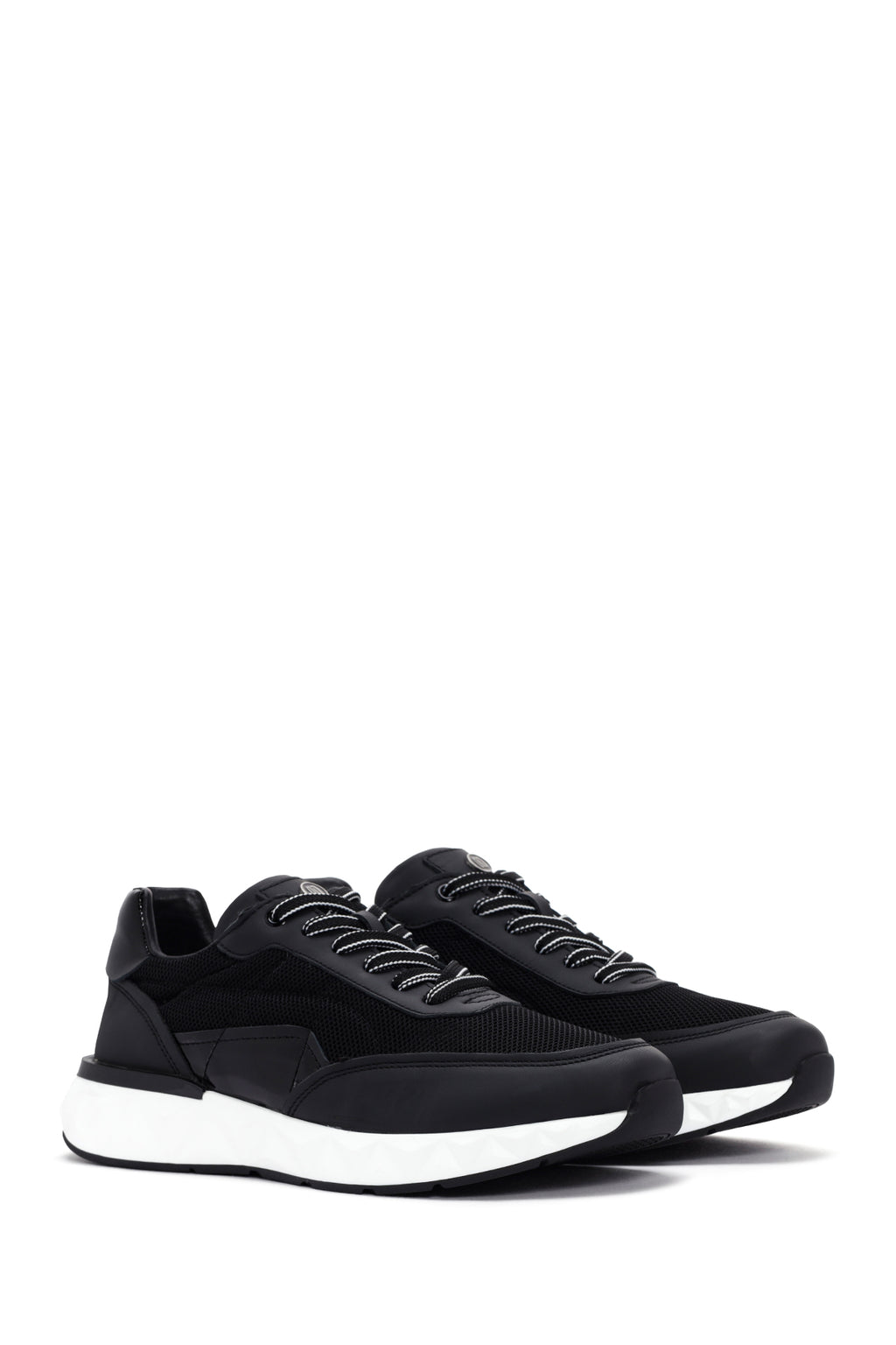 Erkek Siyah Bağcıklı Deri Sneaker