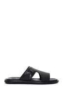 Men's Black Knitted Leather Slippers | Derimod Men's Black Knitted Leather Slippers | Derimod
