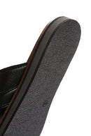 Men's Black Striped Casual Leather Slippers | Derimod Men's Black Striped Casual Leather Slippers | Derimod
