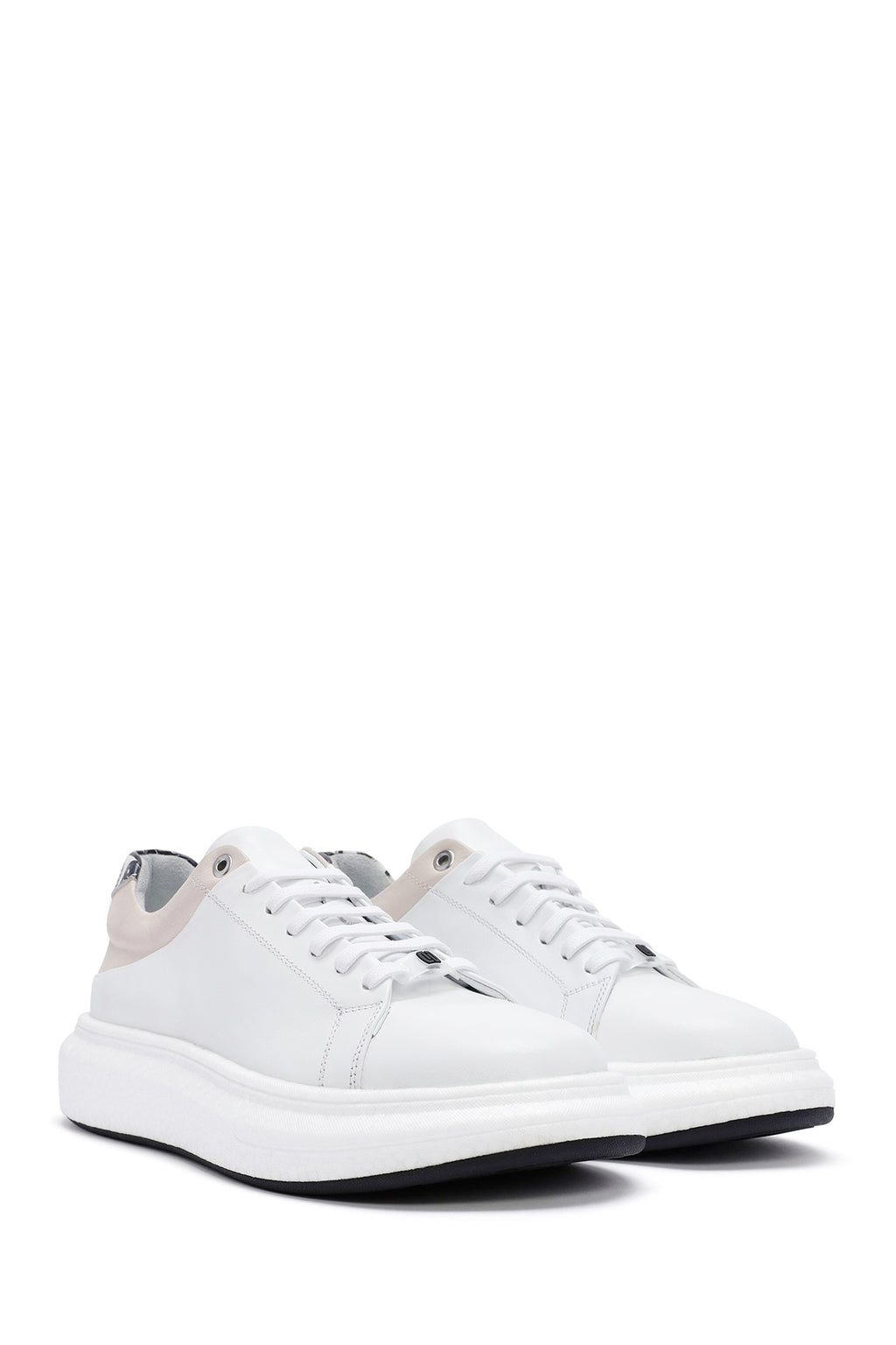 Erkek Beyaz Bağcıklı Deri Sneaker