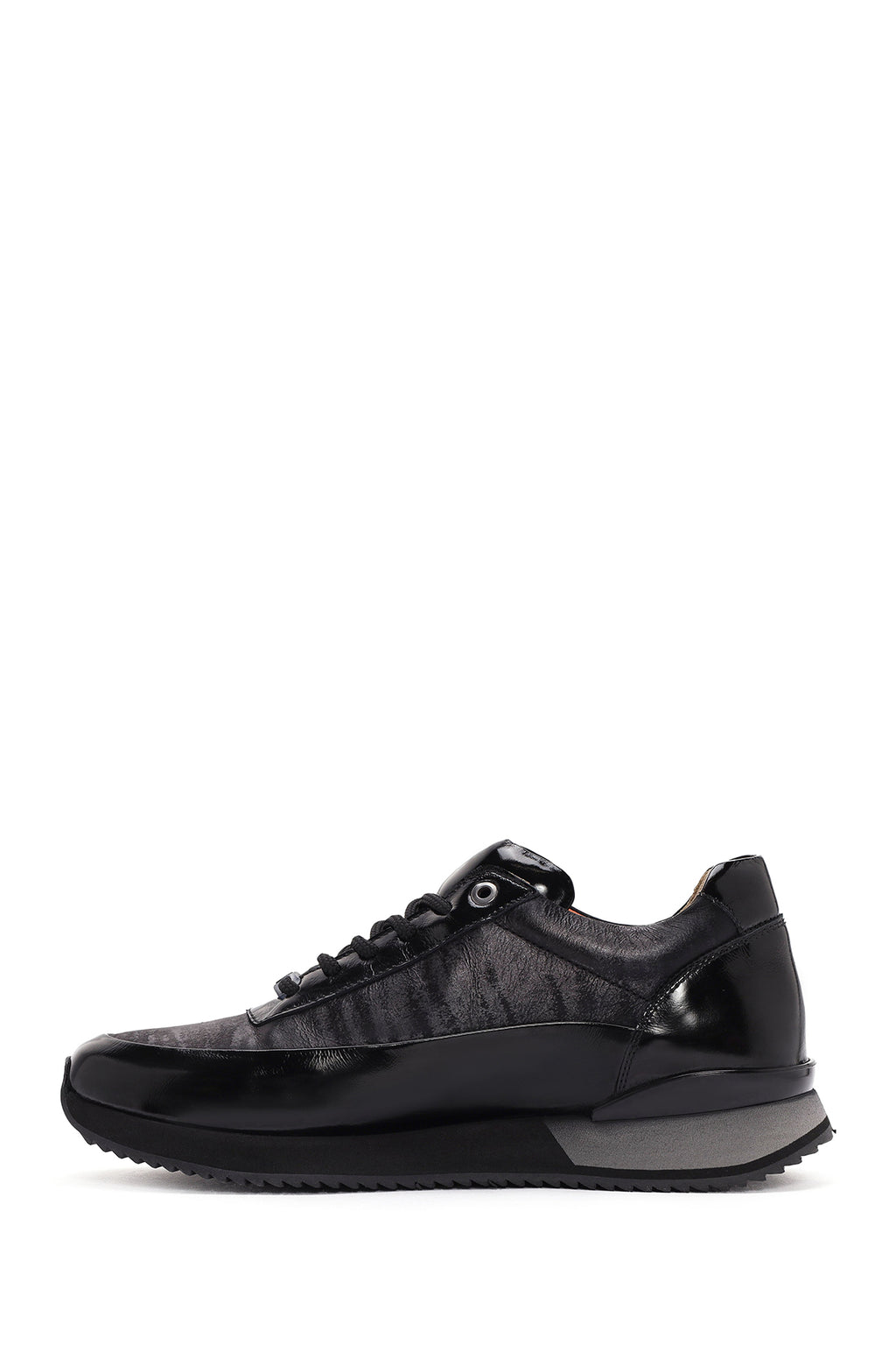 Erkek Siyah Bağcıklı Deri Sneaker