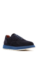 Erkek Lacivert Bağcıklı Süet Deri Casual Sneaker | Derimod Erkek Lacivert Bağcıklı Süet Deri Casual Sneaker | Derimod