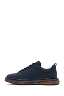 Men's Navy Blue Lace-Up Leather Sneaker | Derimod Men's Navy Blue Lace-Up Leather Sneaker | Derimod