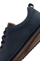 Men's Navy Blue Lace-Up Leather Sneaker | Derimod Men's Navy Blue Lace-Up Leather Sneaker | Derimod