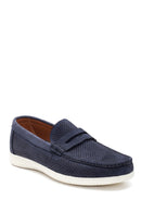Men's Navy Blue Nubuck Leather Casual Loafer | Derimod Men's Navy Blue Nubuck Leather Casual Loafer | Derimod