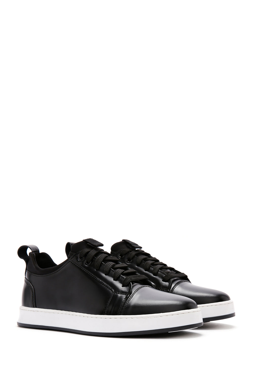 Erkek Siyah Bağcıklı Deri Sneaker
