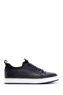 Men's Navy Blue Lace-Up Leather Sneaker | Derimod Men's Navy Blue Lace-Up Leather Sneaker | Derimod