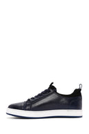 Men's Navy Blue Lace-Up Leather Sneaker | Derimod Men's Navy Blue Lace-Up Leather Sneaker | Derimod
