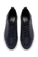 Men's Navy Blue Lace-Up Leather Sneaker | Derimod Men's Navy Blue Lace-Up Leather Sneaker | Derimod