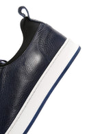 Men's Navy Blue Lace-Up Leather Sneaker | Derimod Men's Navy Blue Lace-Up Leather Sneaker | Derimod