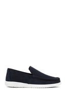 Men's Navy Blue Nubuck Leather Loafer | Derimod Men's Navy Blue Nubuck Leather Loafer | Derimod