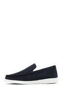 Men's Navy Blue Nubuck Leather Loafer | Derimod Men's Navy Blue Nubuck Leather Loafer | Derimod