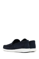 Men's Navy Blue Nubuck Leather Loafer | Derimod Men's Navy Blue Nubuck Leather Loafer | Derimod