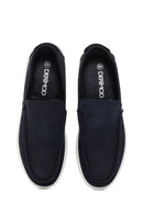 Men's Navy Blue Nubuck Leather Loafer | Derimod Men's Navy Blue Nubuck Leather Loafer | Derimod