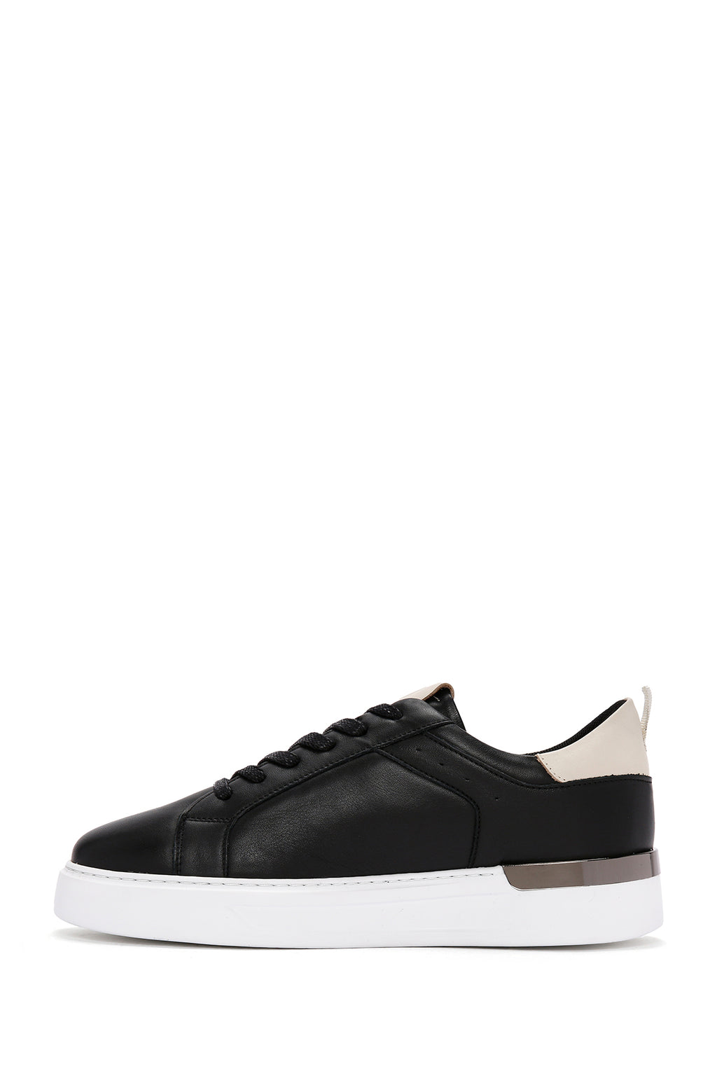 Erkek Siyah Bağcıklı Deri Sneaker