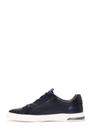 Men's Navy Blue Lace-Up Leather Sneaker | Derimod Men's Navy Blue Lace-Up Leather Sneaker | Derimod