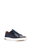 Men's Navy Blue Lace-Up Leather Sneaker | Derimod Men's Navy Blue Lace-Up Leather Sneaker | Derimod